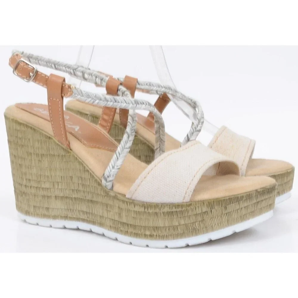 Sbicca Lunetta Metallic Braid Sandal Wedge Platform Heel Women's Size 8 Vacation